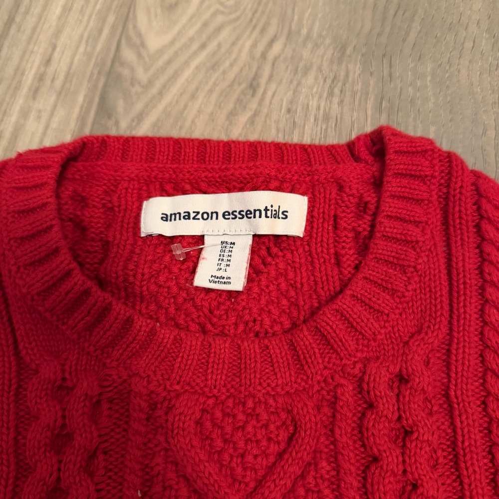 Amazon Essentials Red Cable Knit Sweater 100% Cot… - image 2